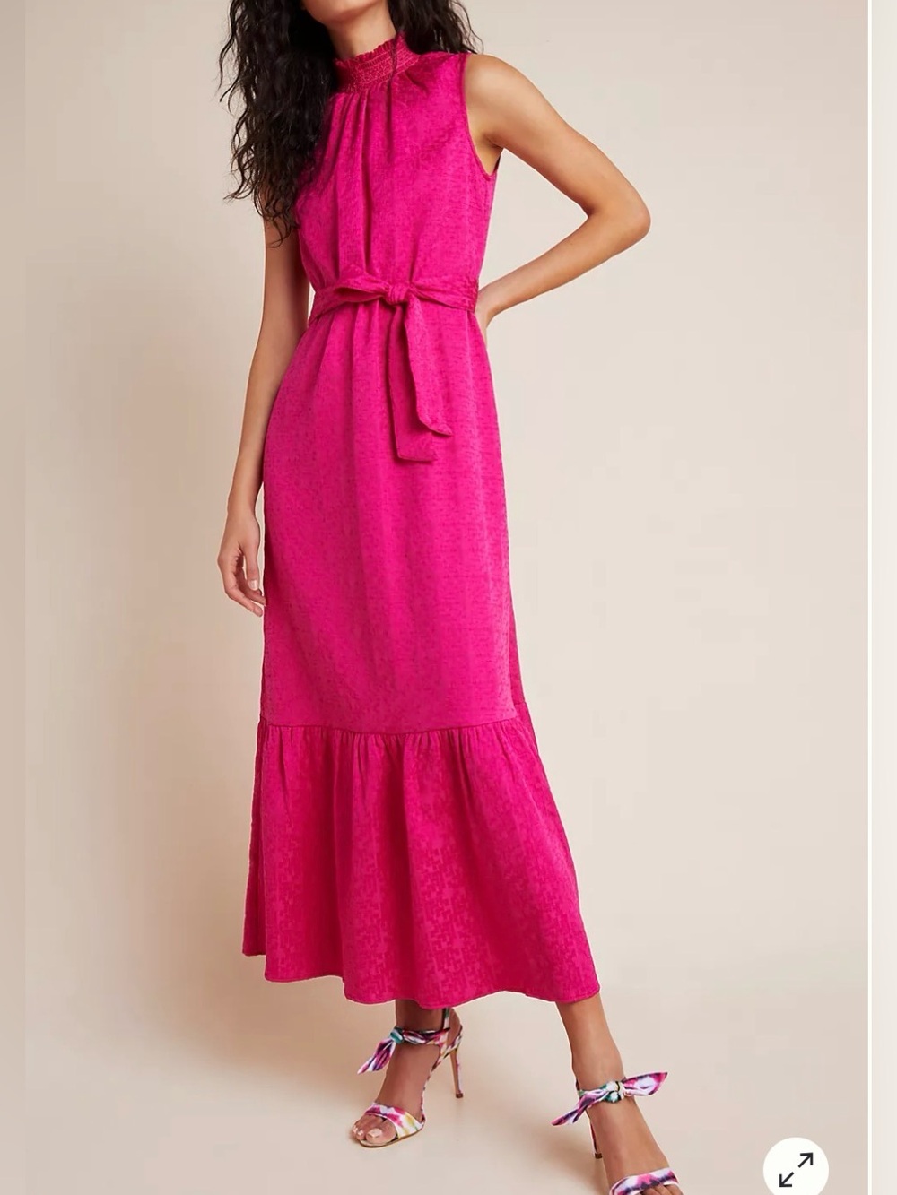 Anthropologie Sleeveless Hot Pink Maxi Dress with Tie Waist XL AMADI